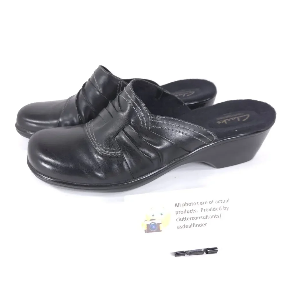 Clarks Bendables Leather Casual Mule Clog Flat Shoe Womens Size 9 62899 Black